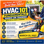 March 15th, 2027 -HVAC 101 Fundamentals: Hands-On Training with CFC & State Licensing (OUT OF COUNTY)